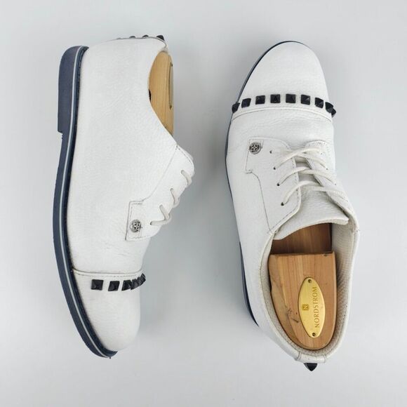 G/FORE Gallivanter Stud Cap Toe Spikeless Golf Shoes White Leather Black 8.5 - Picture 4 of 10